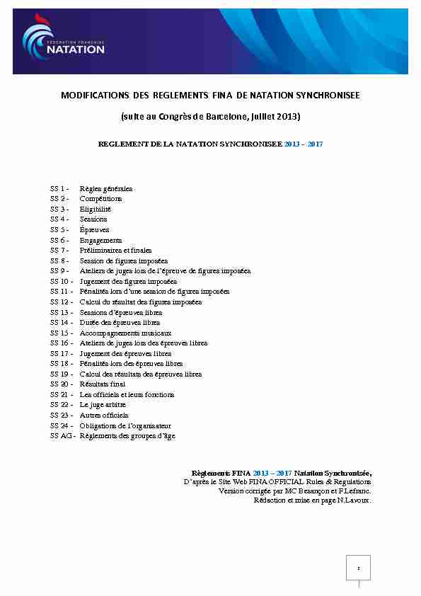 [PDF] REGLEMENT DE LA NATATION SYNCHRONISEE 2013  - FFN
