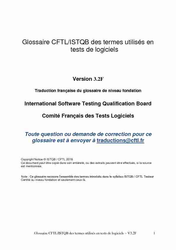 Glossaire CFTL/ISTQB des termes utilisés en tests de logiciels