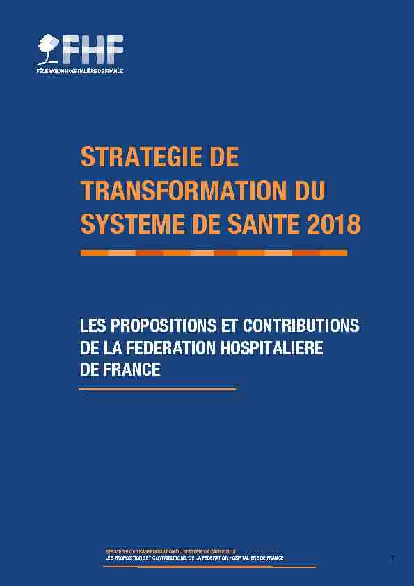 STRATEGIE DE TRANSFORMATION DU SYSTEME DE SANTE 2018