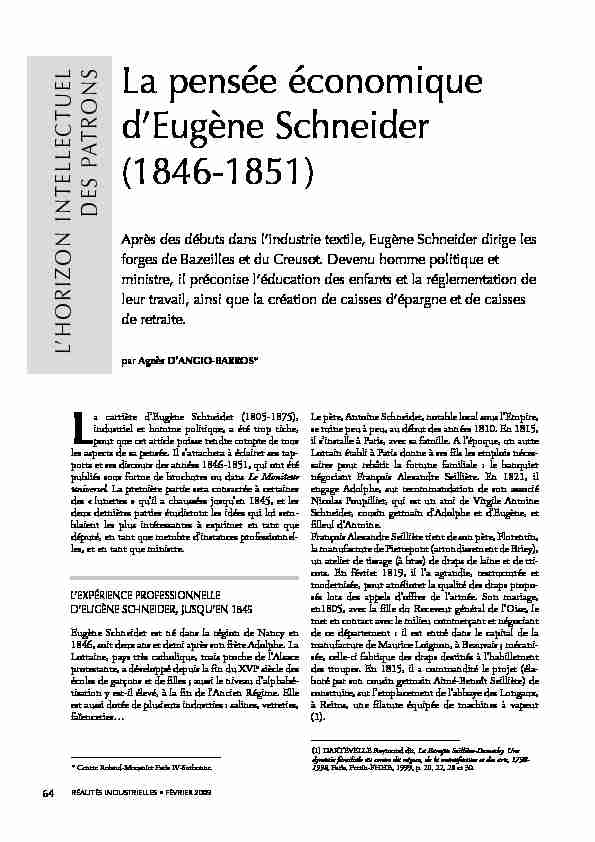 La pensée économique dEugène Schneider (1846-1851)