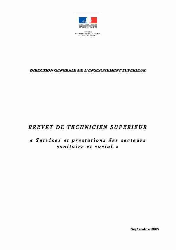 BREVET DE TECHNICIEN SUPERIEUR « Services et prestations