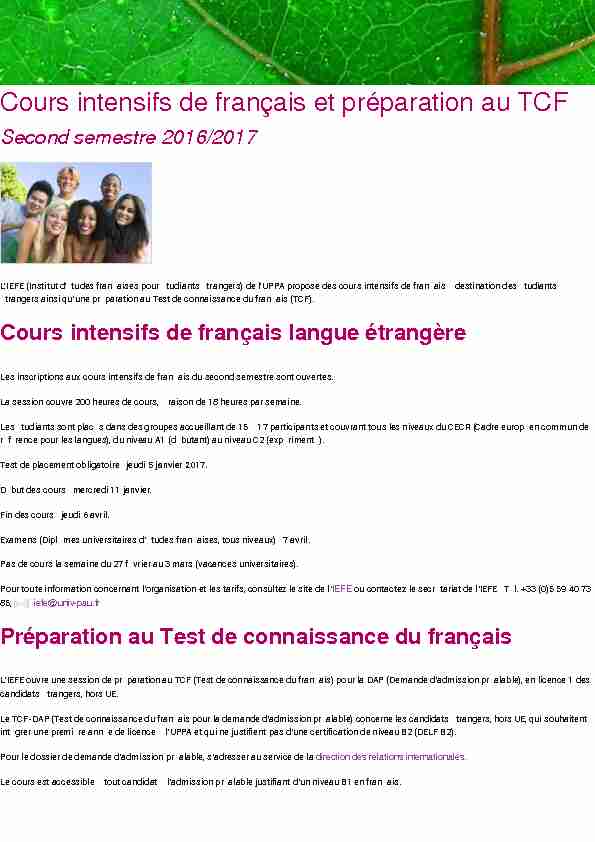TCF Cours intensifs de français et préparation au