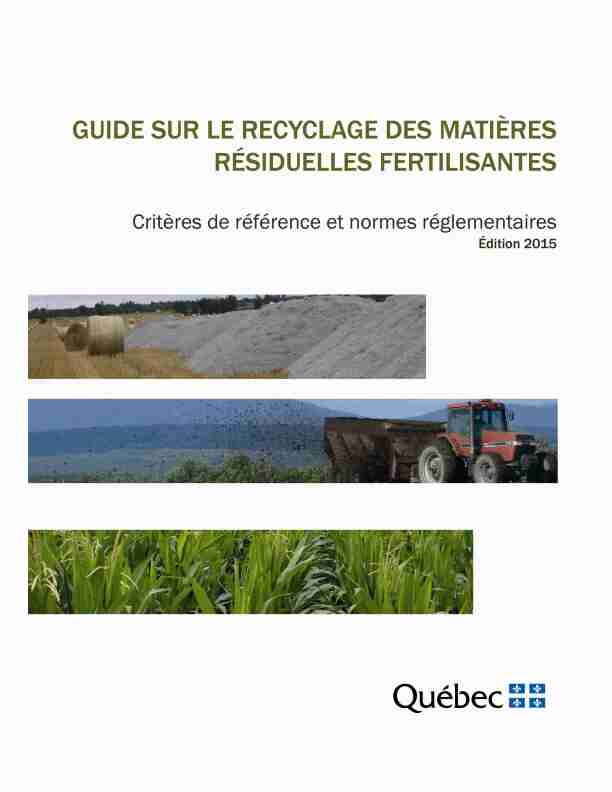 Guide sur le recyclage des matières résiduelles fertilisantes