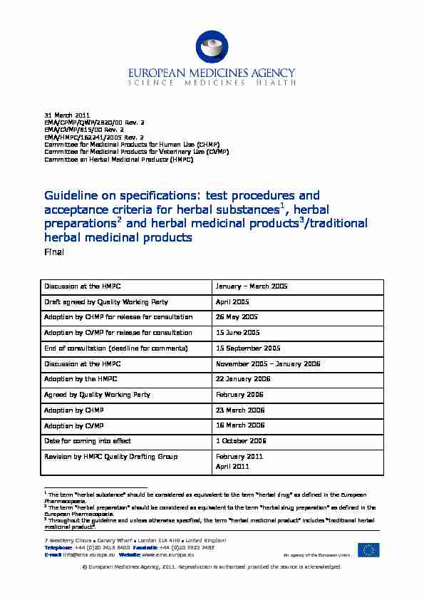 Guideline on specifications: test procedures and acceptance criteria