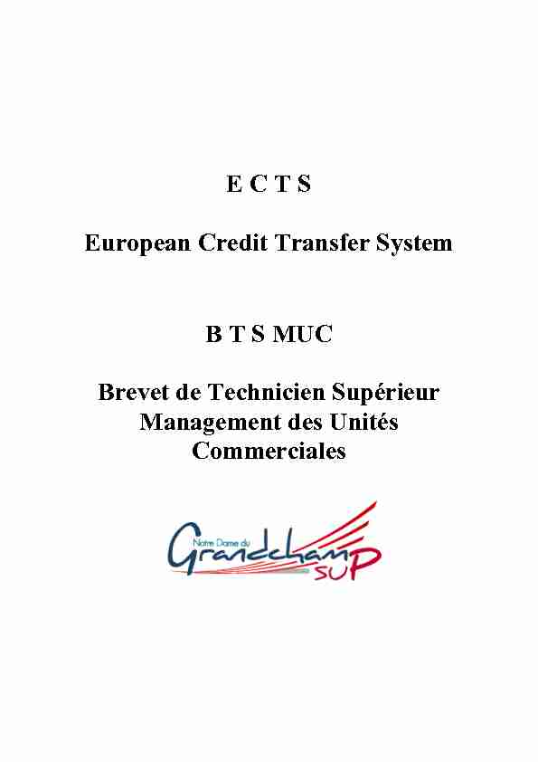 ECTS European Credit Transfer System BTS MUC Brevet de