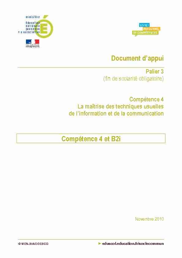 Document dappui Palier3 Compétence4 : Compétence et B2i
