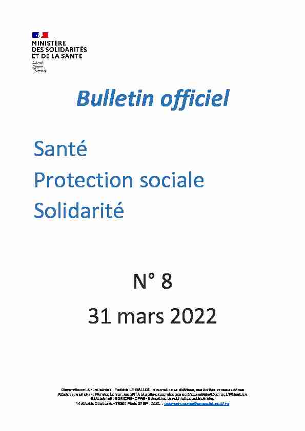 Bulletin officiel Santé - Protection sociale - Ministère de la Santé