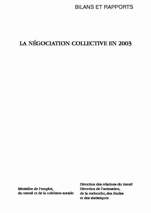 LA NÉGOCIATION COLLECTIVE EN 2003 - Ministère du Travail