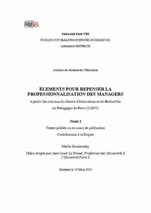 [PDF] ÉLEMENTS POUR REPENSER LA PROFESSIONNALISATION DES