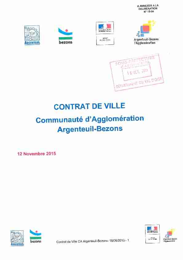 CONTRAT DE VILLE Communauté dAgglomération Argenteuil
