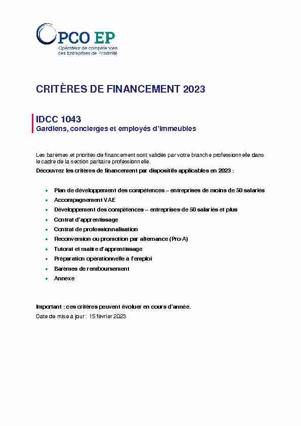 critères de financement 2022 - idcc 1043