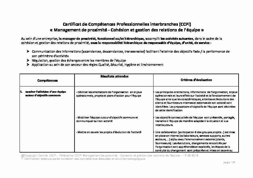 Certificat de Compétences Professionnelles interbranches (CCPI