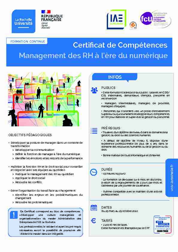 Management des RH à lère du numérique Certificat de Compétences