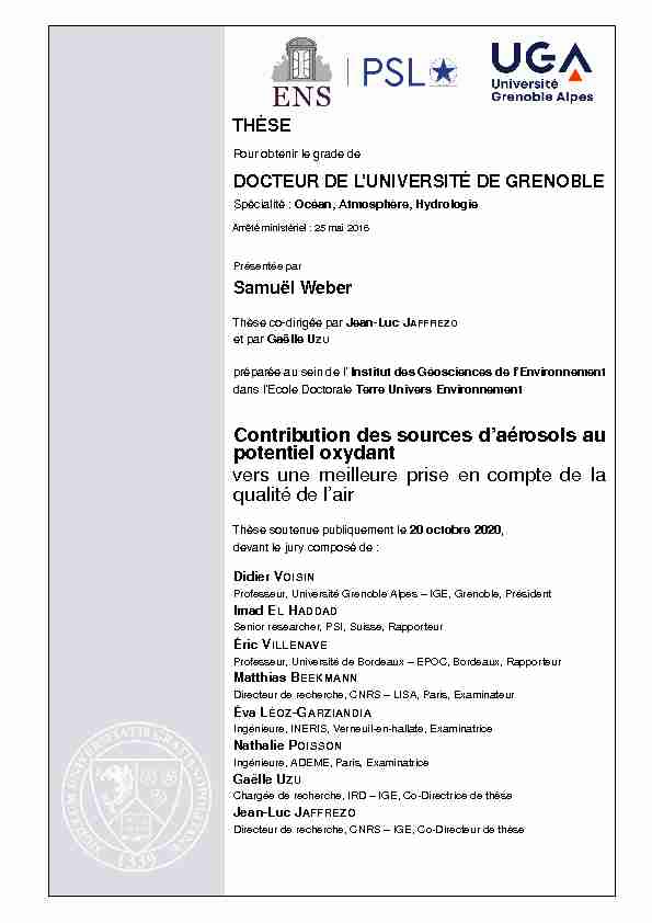 [PDF] Contribution des sources daérosols au potentiel oxydant  - Thesesfr