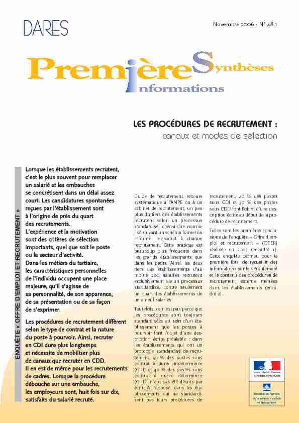 [PDF] LES PROCÉDURES DE RECRUTEMENT - Ministère du Travail