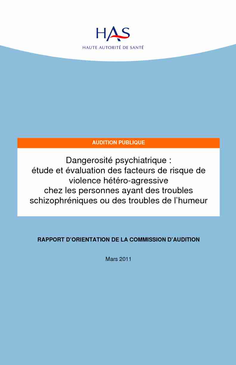 Evaluation de la dangerosité psychiatrique - Rapport dorientation