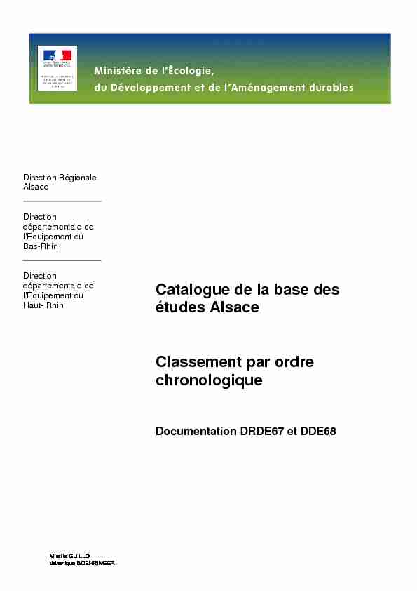 Catalogue de la base des études Alsace Classement par ordre