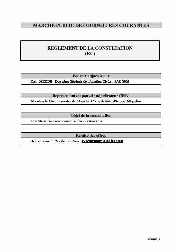 MARCHE PUBLIC DE TRAVAUX REGLEMENT DE LA CONSULTATION (RC)
