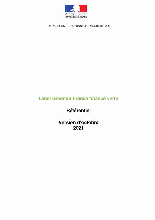 Label Greenfin France finance verte Référentiel Version doctobre