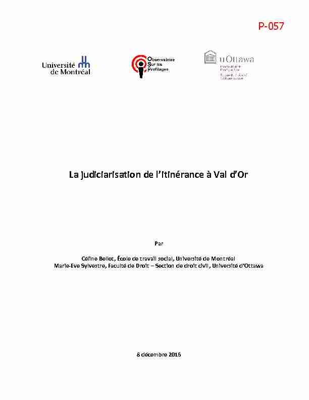 P-057: La judiciarisation de litinérance à Val-dOr / The
