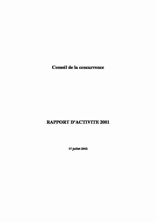 Conseil de la concurrence RAPPORT DACTIVITE 2001