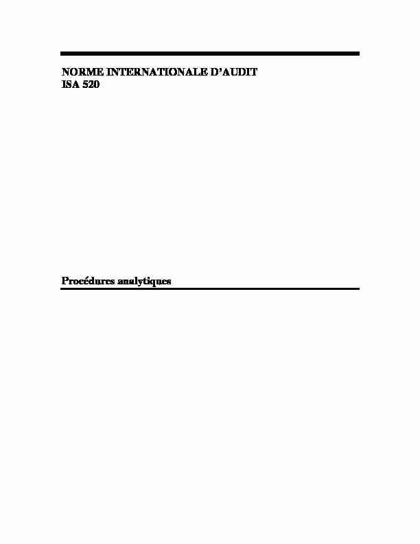 NORME INTERNATIONALE DAUDIT ISA 520 Procédures analytiques