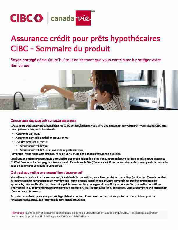 Assurance crédit pour prêts hypothécaires CIBC – Sommaire du
