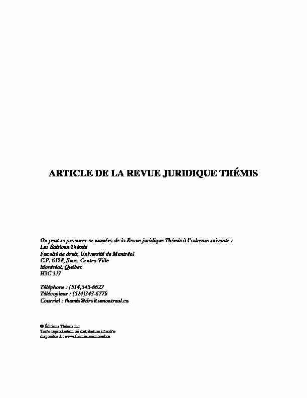 ARTICLE DE LA REVUE JURIDIQUE THÉMIS - Les Éditions Thémis