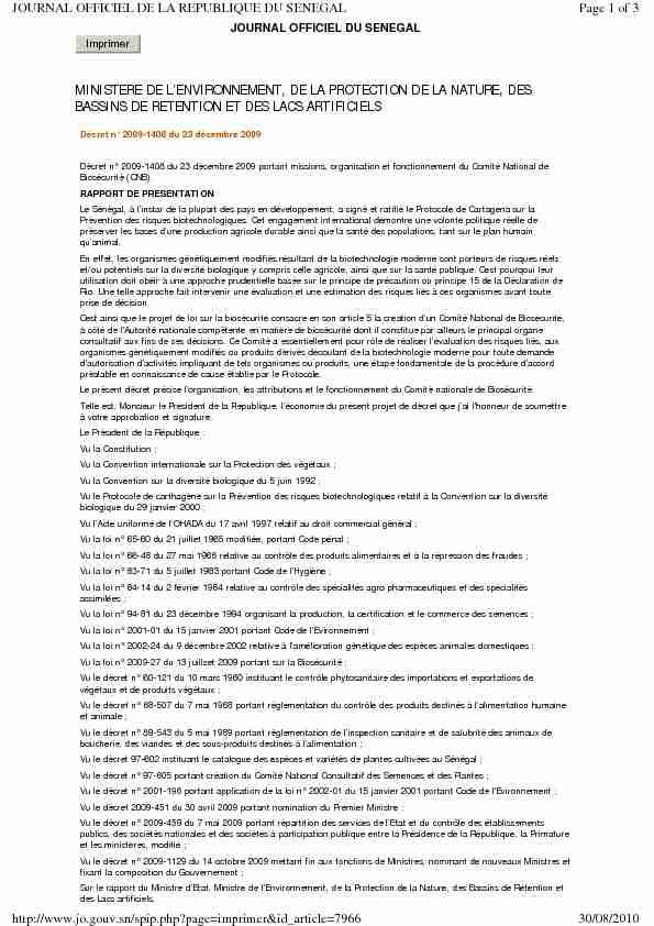 [PDF] MINISTERE DE LENVIRONNEMENT, DE LA PROTECTION DE LA