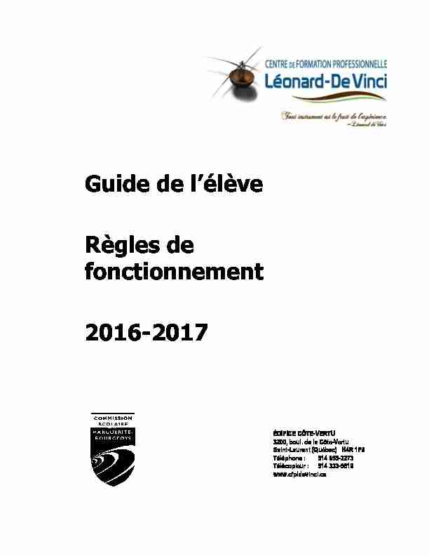 Guide de lélève Règles de fonctionnement 2016-2017