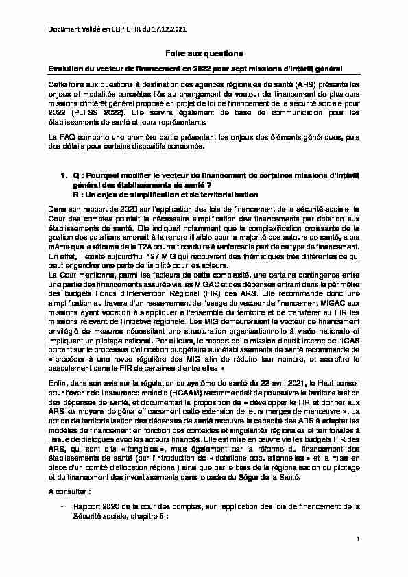 Document validé en COPIL FIR du 1712 - Ministère de la