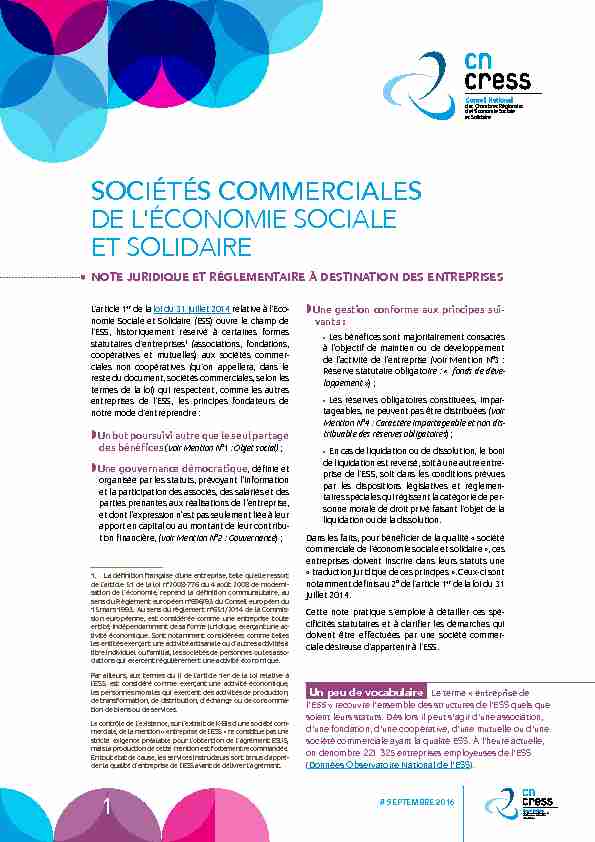 [PDF] SOCIÉTÉS COMMERCIALES DE LÉCONOMIE SOCIALE ET