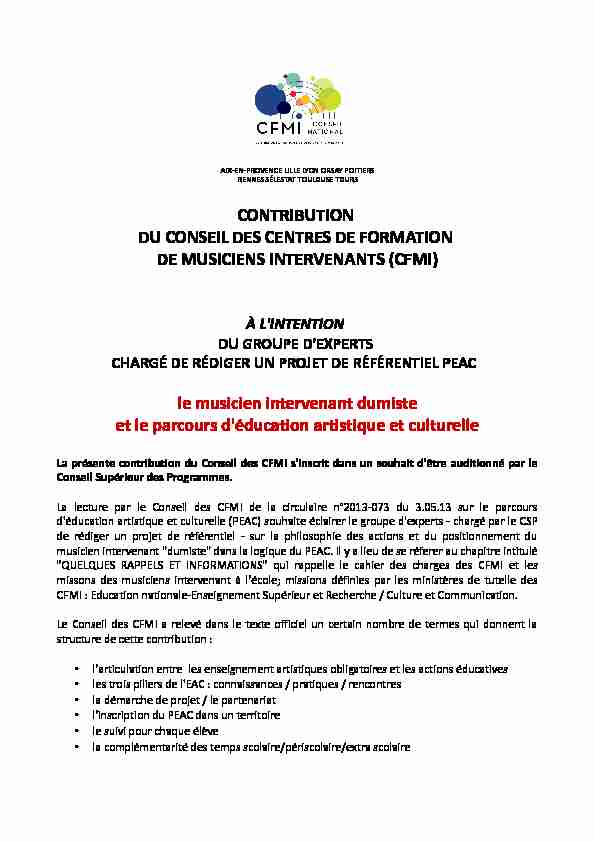 CONTRIBUTION DU CONSEIL DES CENTRES DE FORMATION DE