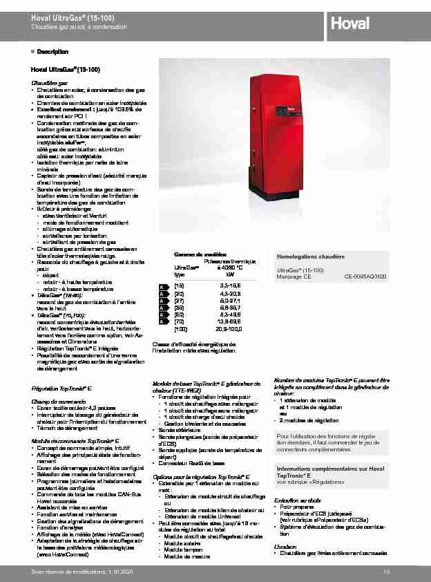 Hoval UltraGas® (15-100) - Chaudière gaz au sol à condensation