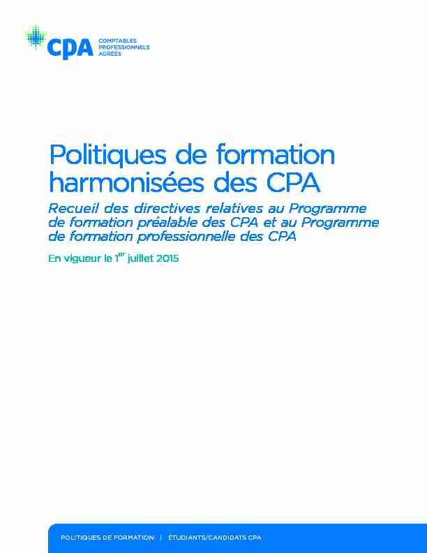 politiques de formation harmonisées des Cpa - CPA Canada