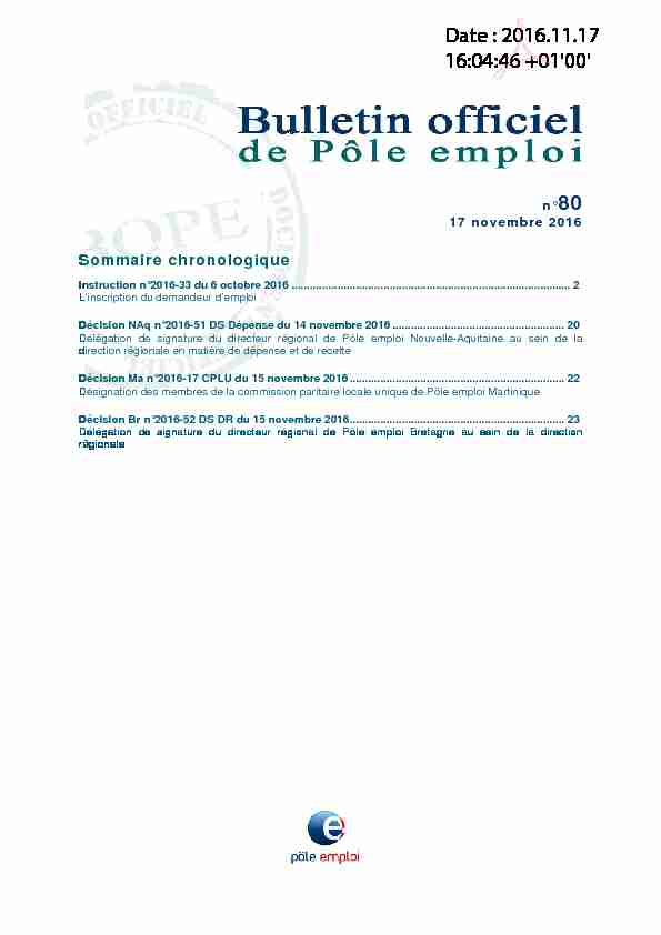 Bulletin officiel de Pôle emploi – n°80 du 17 novembre 2016