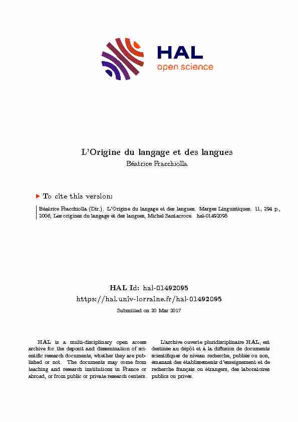 [PDF] LOrigine du langage et des langues - HAL Univ Lorraine