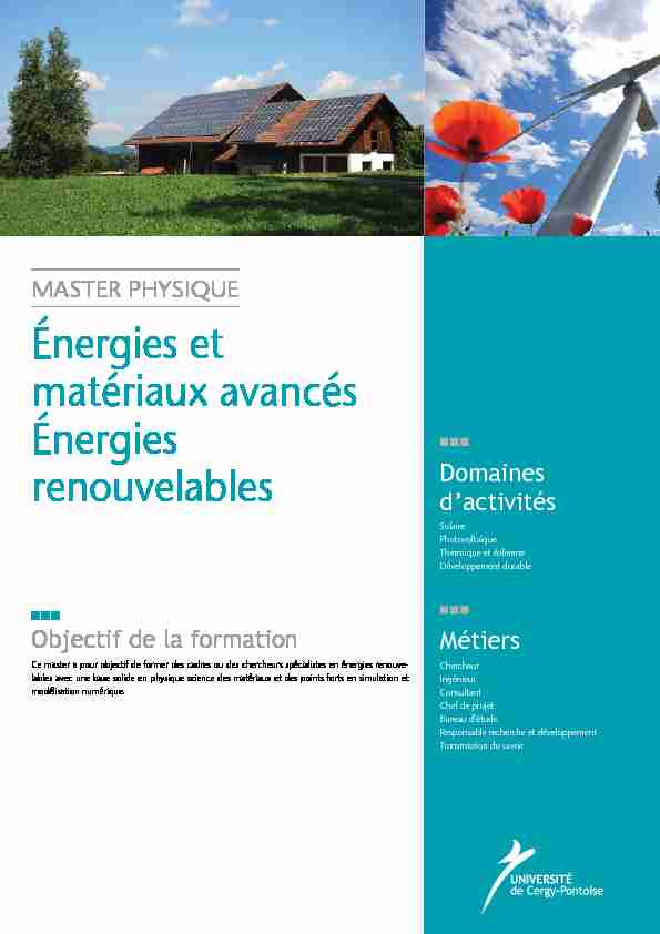 master PHYsIQUe - Énergies et matériaux avancés Énergies