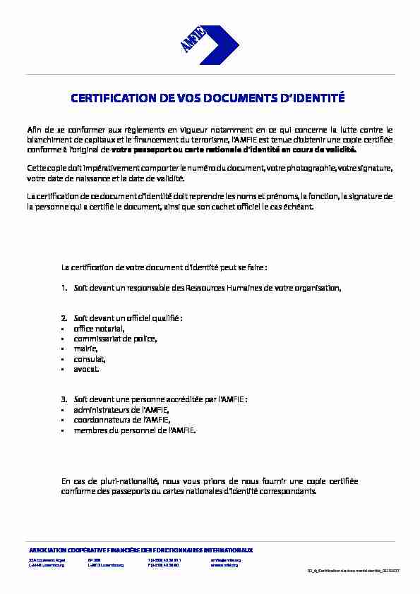 [PDF] CERTIFICATION DE VOS DOCUMENTS DIDENTITÉ - AMFIE