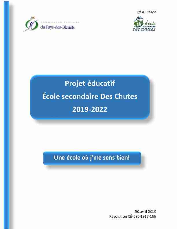 Projet éducatif École secondaire Des Chutes 2019-2022