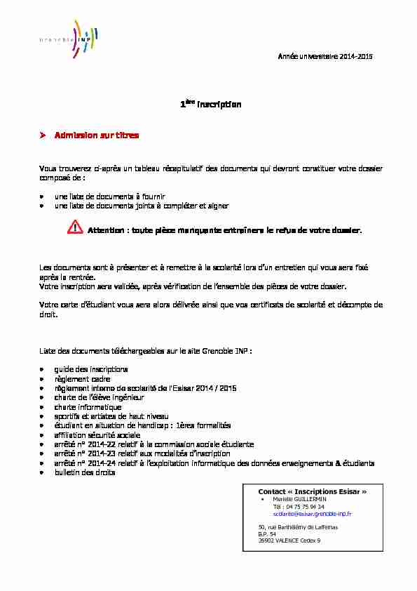 Dossier inscription pdf Ingénieur Esisar AST