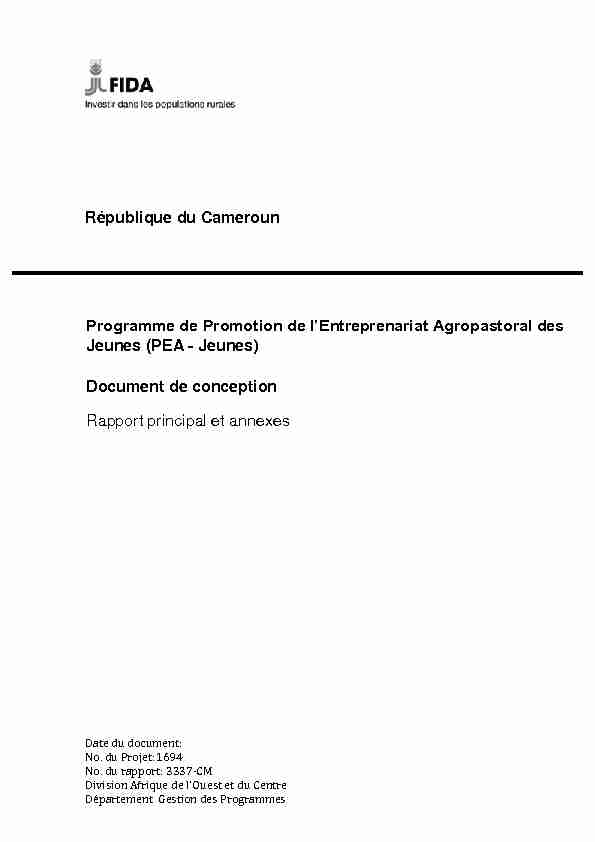 République du Cameroun Programme de Promotion de l