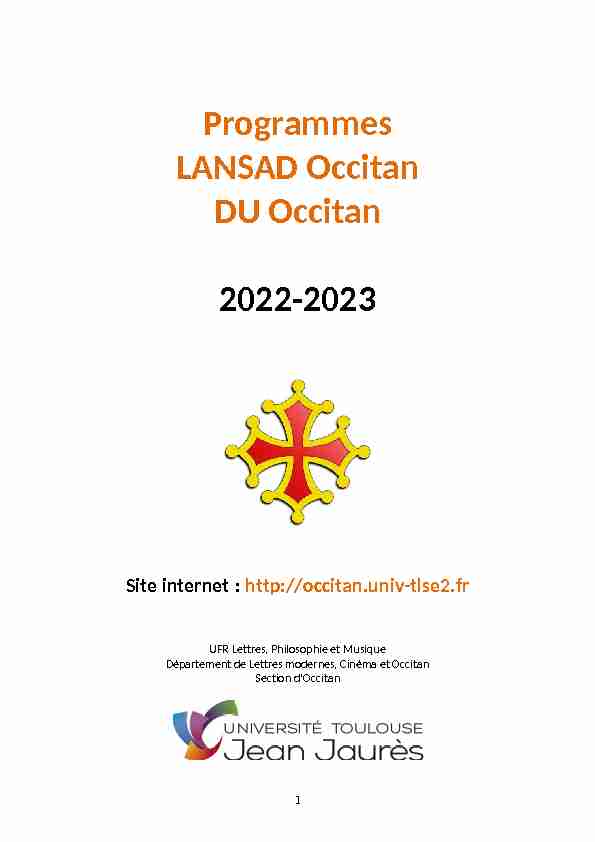 Programmes LANSAD Occitan DU Occitan 2022-2023