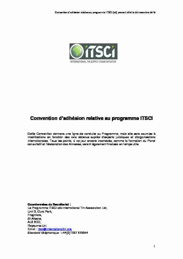 Convention dadhésion relative au programme ITSCI
