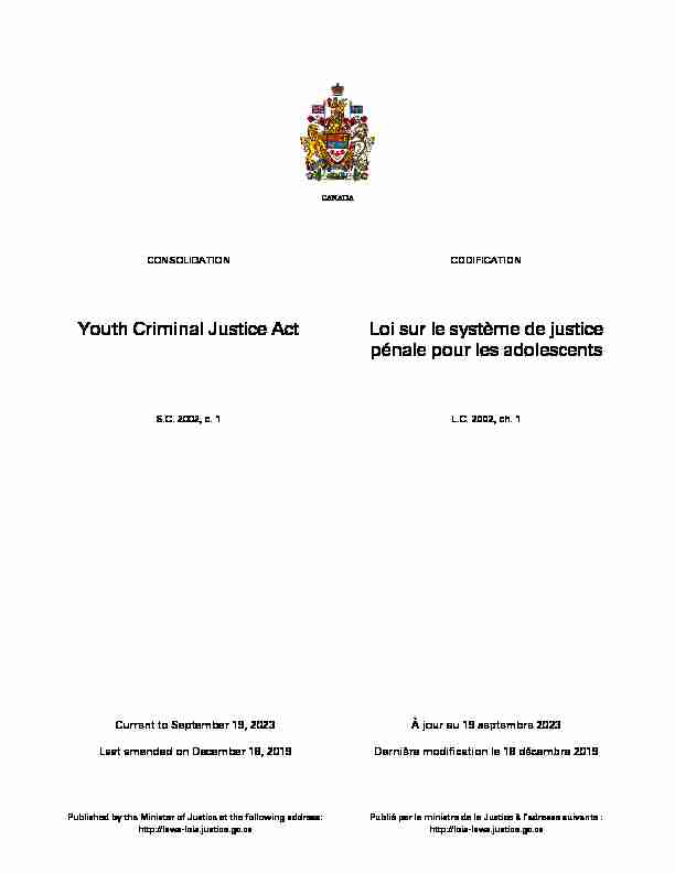 Youth Criminal Justice Act Loi sur le système de justice pénale pour
