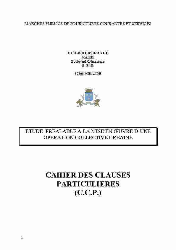 CAHIER DES CLAUSES PARTICULIERES (C.C.P.)