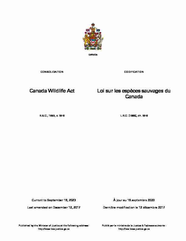Canada Wildlife Act Loi sur les espèces sauvages du Canada
