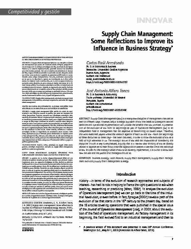 Supply Chain Management: Some Reflections to Improve its