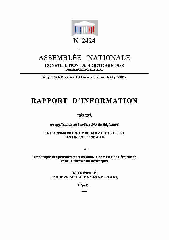 N° 2424 ASSEMBLÉE NATIONALE RAPPORT DINFORMATION