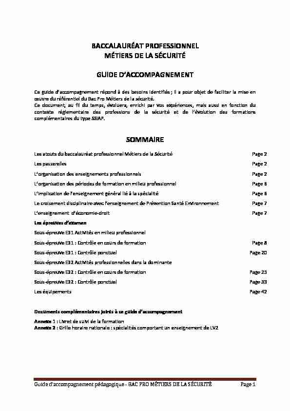 [PDF] BACCALAURÉAT PROFESSIONNEL MÉTIERS DE LA SÉCURITÉ